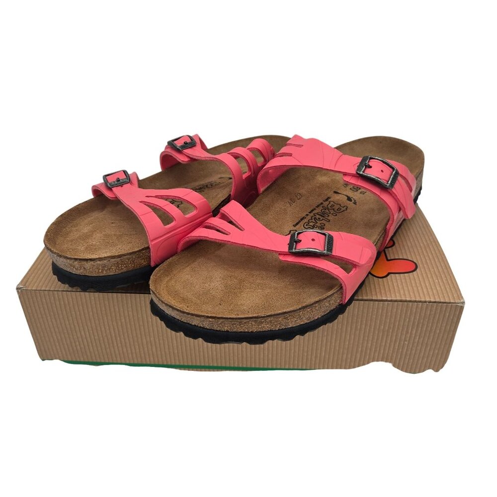 Birkis 35 Birkenstock Leather Adjustable Slide Sandals Pink New With Box